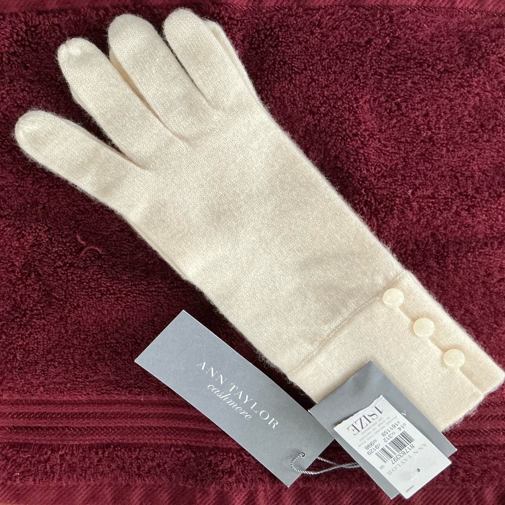 Ann Taylor Ivory Cashmere Gloves with Button Accents